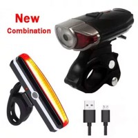 Комплект из переднего и заднего велосипедных LED-фонарей с USB зарядкой и креплением на руль