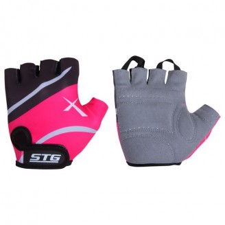Перчатки STG летние быстросъемные с защитной прокладкой, застежка на липучке (размер L, черно-розовые)