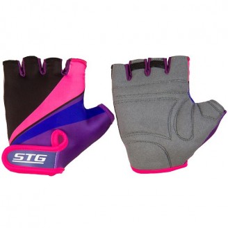 Перчатки STG летние с защитной прокладкой, застежка на липучке (размер ХС, фиолет/черн/розовые)
